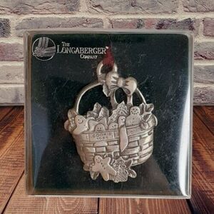 1985-1995 Longaberger Cookie Basket Pewter Ornament for Christmas Tree Decor